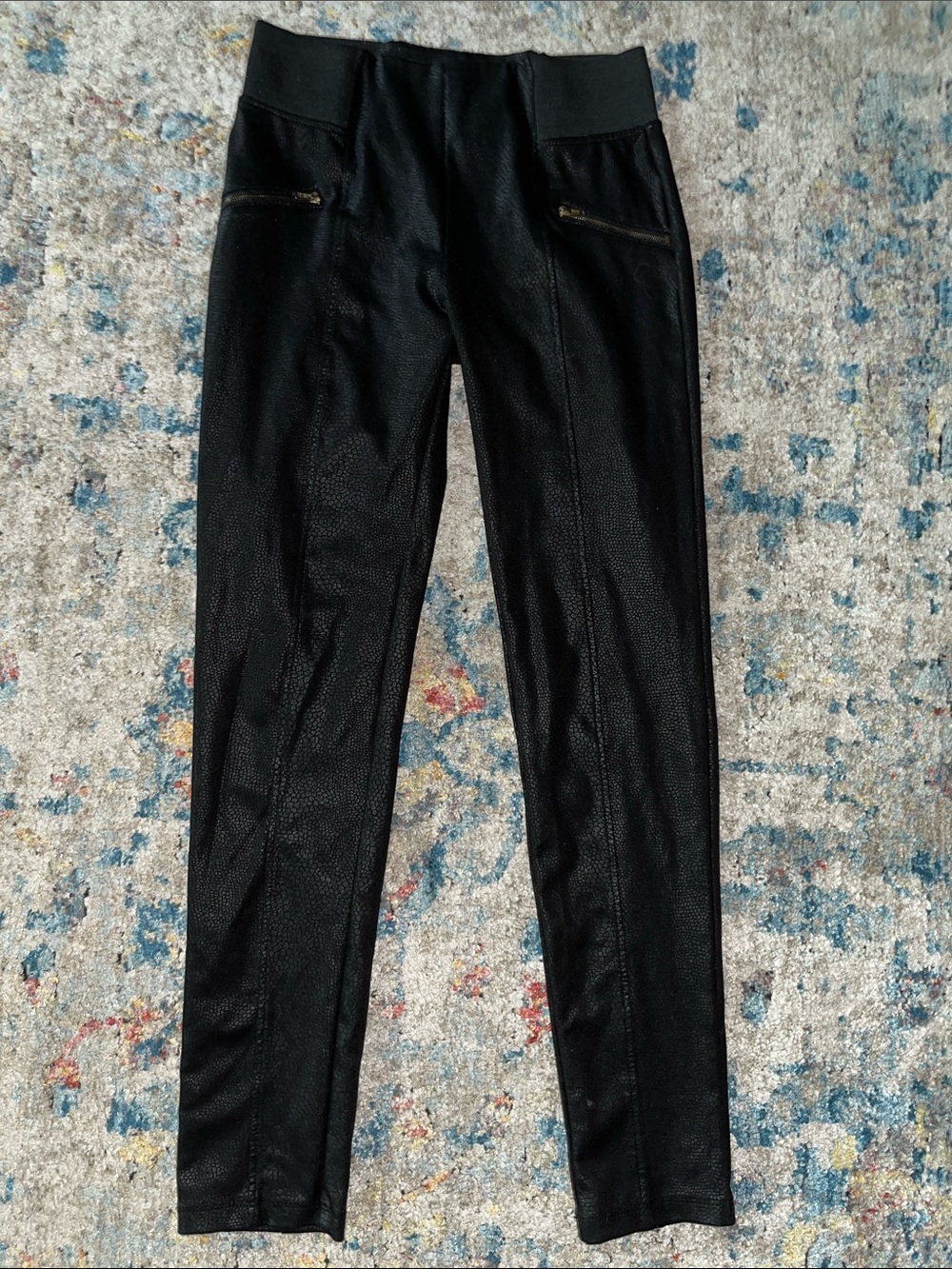 Chocolate Black Faux Leather Ponte Leggings with Zip Pockets